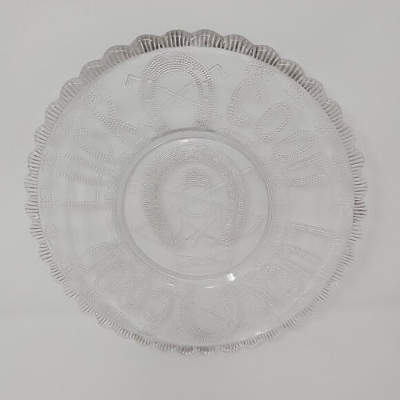 Exceptional Antique EAPG Good Luck Horseshoe Equestrian Fox Hunt Glass Plate WOW - Picture 2 of 8